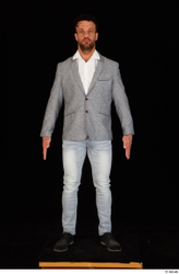 Whole Body Man White Shoes Shirt Jeans Jacket Muscular Standing Studio photo references